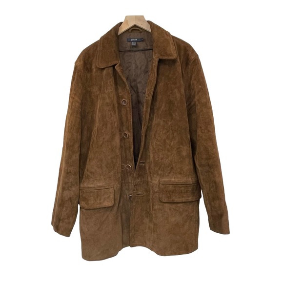 J.Crew Button Down 100% Brown Leather Suede Coat Jacket Size Large #4066 - Picture 2 of 13